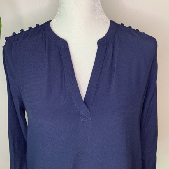 Joie Abe Button Embellished Crepe Long Sleeve Blouse in Midnight. - Picture 6 of 10